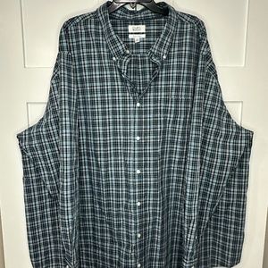 Mens 4XB blue and green plaid shirt